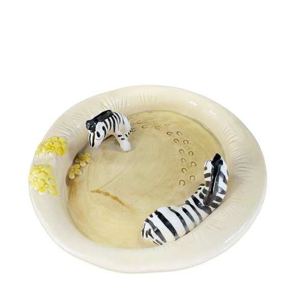 Whimsical Ceramic Ashtray Dish With 3D Raised Zebra Animals Marked On Bottom VTG - Picture 3 of 14